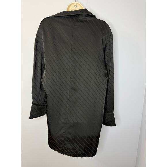 Alexander Wang Black Tonal Logo Deconstructed Shirt Dress Silk Blend Black Sz 2 - Picture 11 of 16